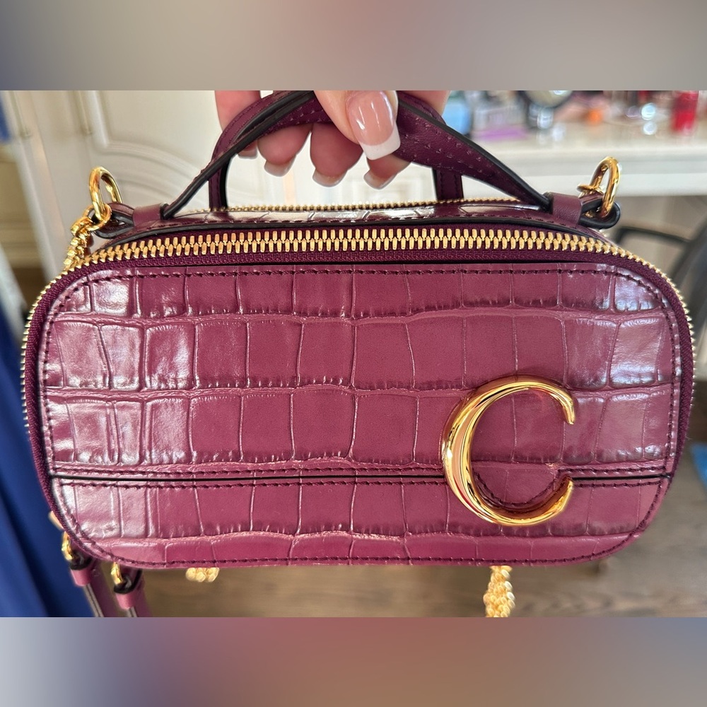 Chloe Purple Croc Embossed Leather Mini C Vanity Shoulder Bag NWT & DUSTBAG